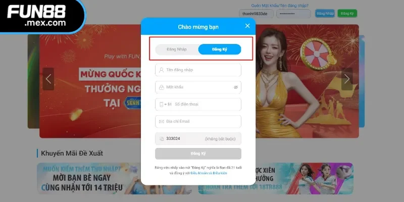Chi tiết các bước đăng ký tài khoản tại Fun88